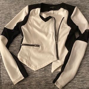 Black and White Cross Over Zip Up Blazer